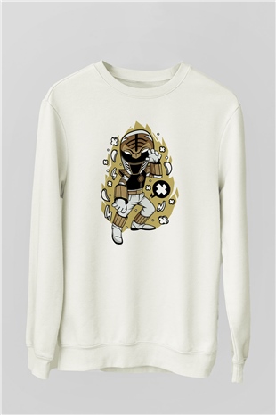 Power Ranger Baskılı Beyaz Unisex Sweatshirt