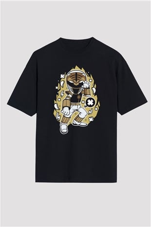 Power Ranger Baskılı Siyah Unisex Oversize Tişört