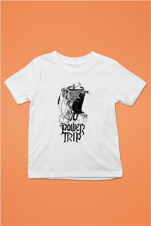 Power Trip Baskılı Beyaz Unisex Beyaz Çocuk Tişört - Tshirt