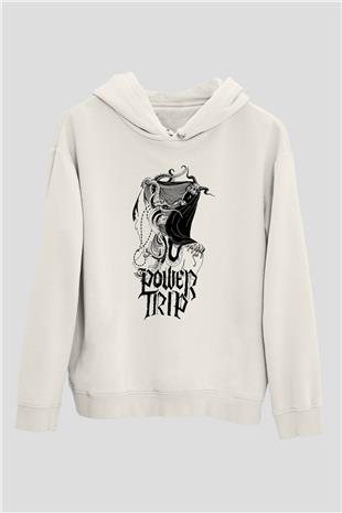 Power Trip Baskılı Beyaz Unisex Kapüşonlu Sweatshirt