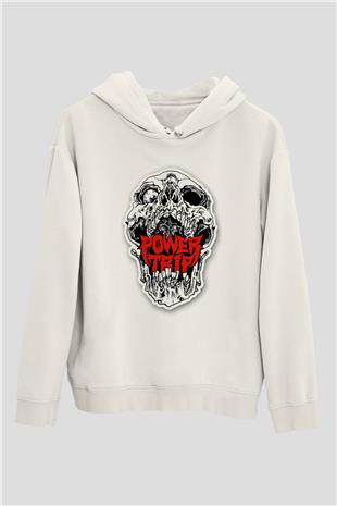 Power Trip Baskılı Beyaz Unisex Kapüşonlu Sweatshirt