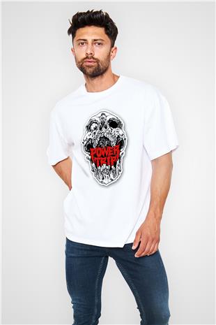 Power Trip Baskılı Beyaz Unisex Oversize Tişört - Tshirt