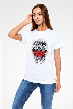 Power Trip Baskılı Unisex Beyaz Tişört - Tshirt