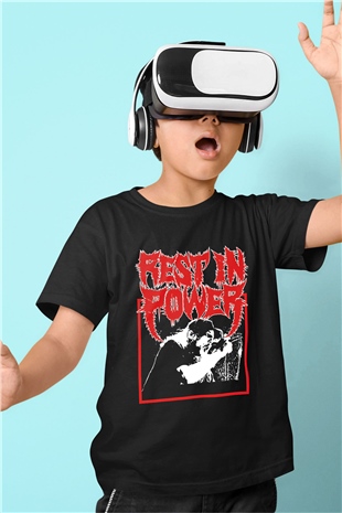 Power Trip Baskılı Unisex Siyah Çocuk Tişört - Tshirt