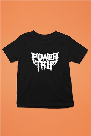 Power Trip Baskılı Unisex Siyah Çocuk Tişört - Tshirt
