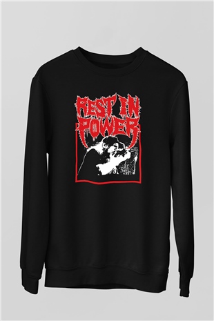 Power Trip Baskılı Unisex Siyah Sweatshirt