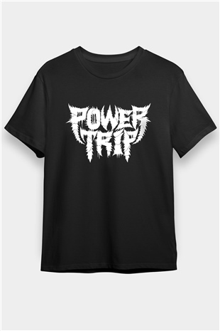 Power Trip Baskılı Unisex Siyah Tişört - Tshirt
