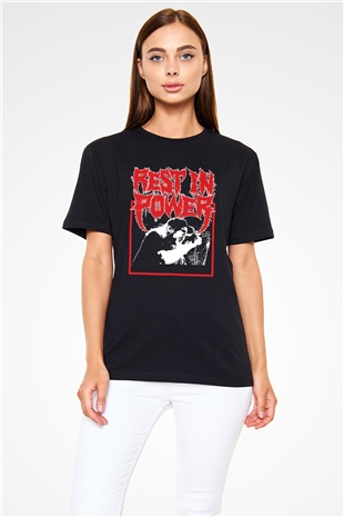 Power Trip Baskılı Unisex Siyah Tişört - Tshirt