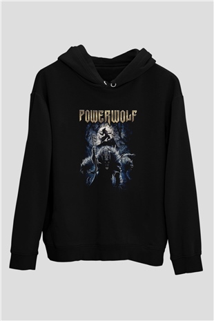 Powerwolf Baskılı Unisex Siyah Kapüşonlu Sweatshirt