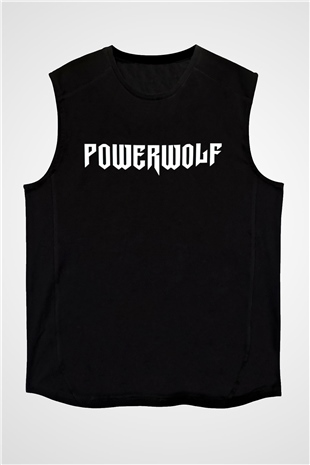 Powerwolf Baskılı Unisex Siyah Kolsuz Tişört - Tshirt