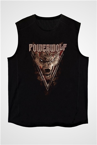 Powerwolf Baskılı Unisex Siyah Kolsuz Tişört - Tshirt