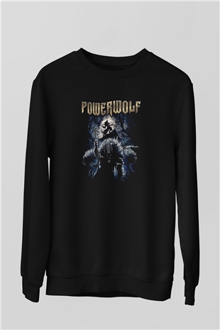 Powerwolf Baskılı Unisex Siyah Sweatshirt