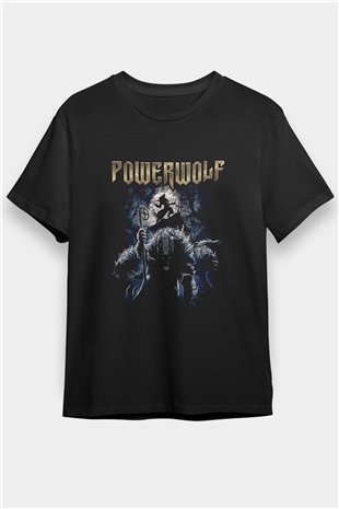 Powerwolf Baskılı Unisex Siyah Tişört - Tshirt