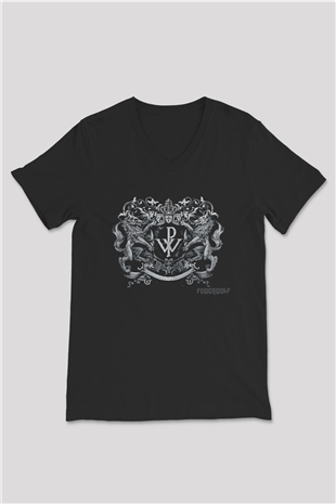 Powerwolf Baskılı Unisex Siyah V Yaka Tişört - Tshirt