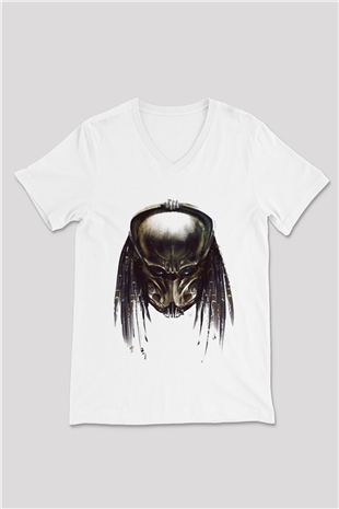 Predator Beyaz Unisex V Yaka Tişört T-Shirt