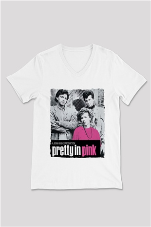 Pretty in Pink Beyaz Unisex  V Yaka Tişört