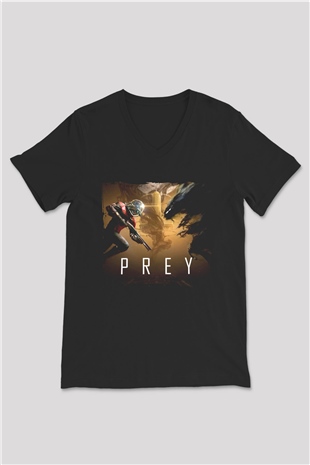 Prey Siyah Unisex V Yaka Tişört