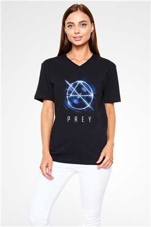 Prey Siyah Unisex V Yaka Tişört T-Shirt