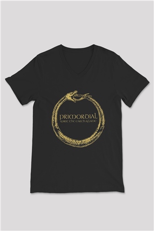 Primordial Siyah Unisex V Yaka Tişört T-Shirt