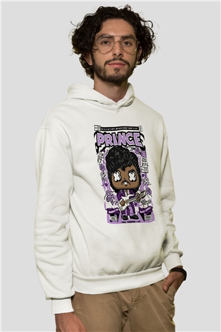 Prince Baskılı Unisex Beyaz Hoodie