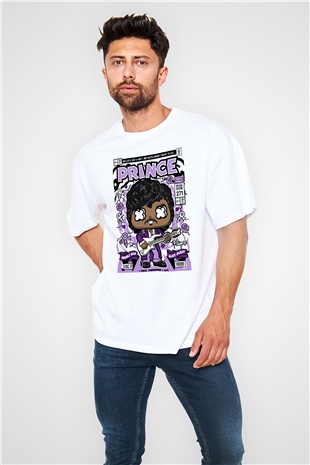 Prince Baskılı Unisex Beyaz Oversize Tişört