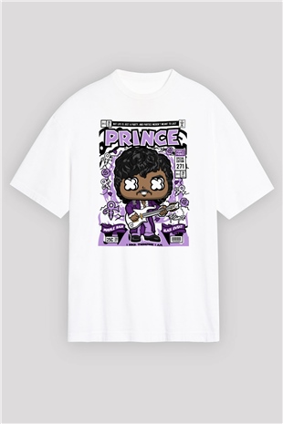 Prince Baskılı Unisex Beyaz Oversize Tişört