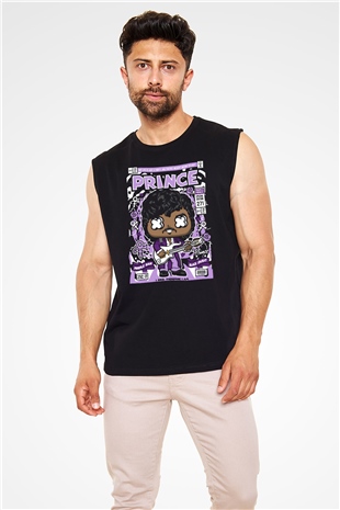 Prince Baskılı Unisex Siyah Kolsuz Tişört