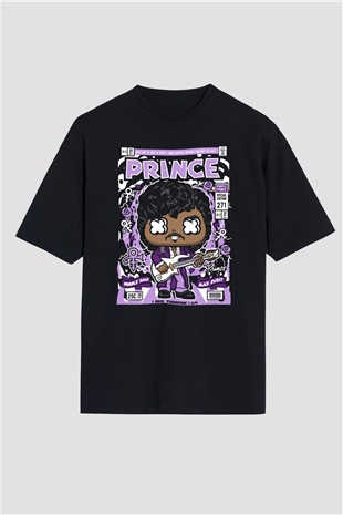 Prince Baskılı Unisex Siyah Oversize Tişört