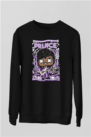 Prince Baskılı Unisex Siyah Sweatshirt