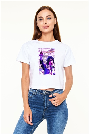 Prince Beyaz  Crop Top Tişört