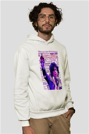Prince Beyaz Unisex Kapüşonlu Sweatshirt