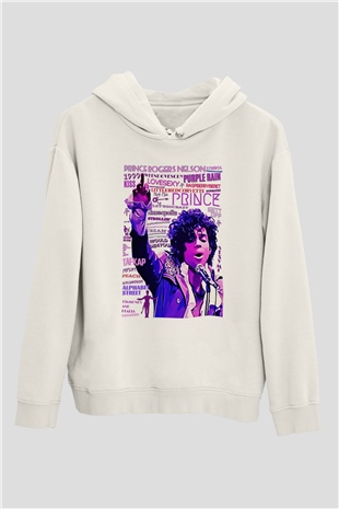 Prince Beyaz Unisex Kapüşonlu Sweatshirt