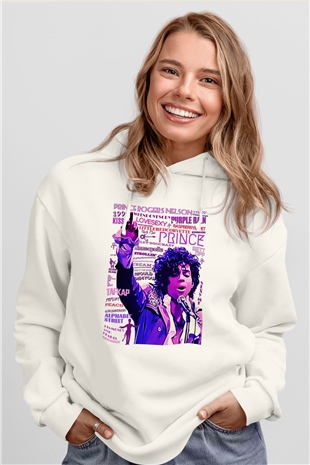 Prince Beyaz Unisex Kapüşonlu Sweatshirt