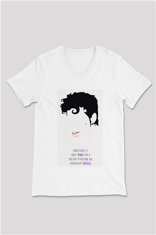 Prince Beyaz Unisex V Yaka Tişört