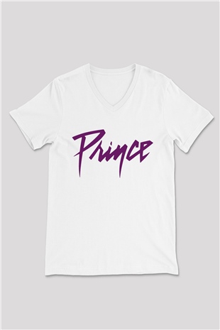 Prince Beyaz Unisex V Yaka Tişört T-Shirt
