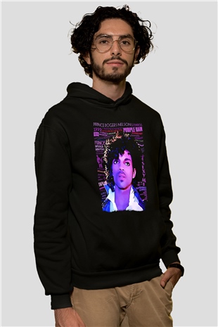 Prince Siyah Unisex Kapüşonlu Sweatshirt
