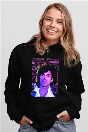 Prince Siyah Unisex Kapüşonlu Sweatshirt