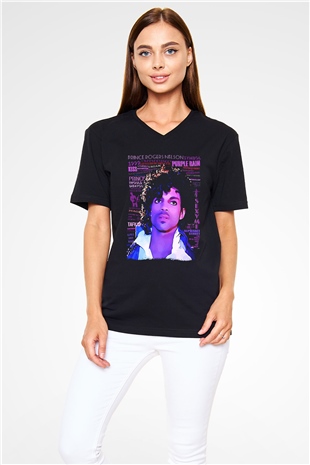 Prince Siyah Unisex V Yaka Tişört