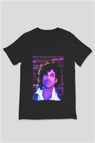 Prince Siyah Unisex V Yaka Tişört
