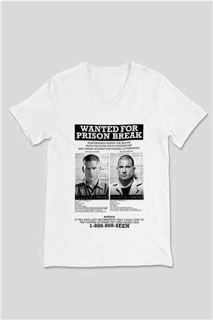 Prison Break Beyaz Unisex V Yaka Tişört T-Shirt