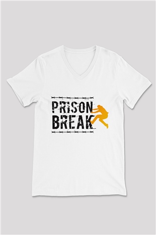 Prison Break Beyaz Unisex V Yaka Tişört T-Shirt