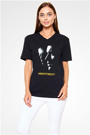 Prison Break Siyah Unisex V Yaka Tişört T-Shirt