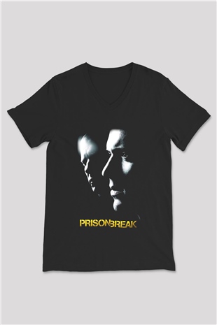 Prison Break Siyah Unisex V Yaka Tişört T-Shirt