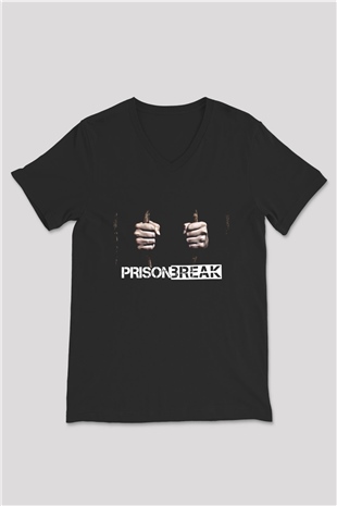 Prison Break Siyah Unisex V Yaka Tişört T-Shirt