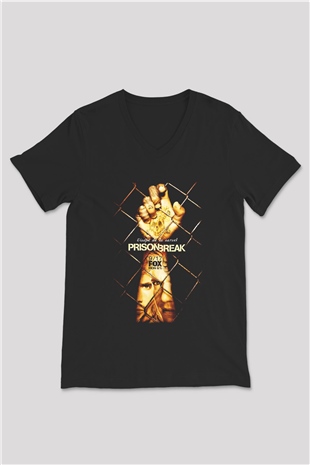 Prison Break Siyah Unisex V Yaka Tişört T-Shirt