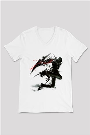 Prototype Beyaz Unisex V Yaka Tişört T-Shirt