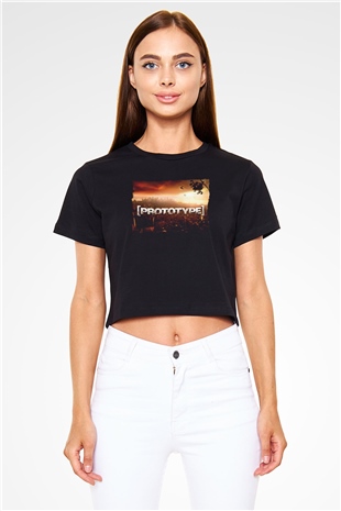 Prototype Siyah  Crop Top Tişört
