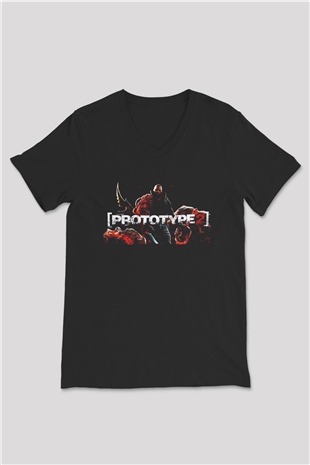 Prototype Siyah Unisex V Yaka Tişört