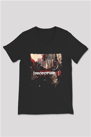 Prototype Siyah Unisex V Yaka Tişört