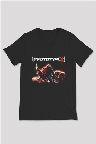 Prototype Siyah Unisex V Yaka Tişört